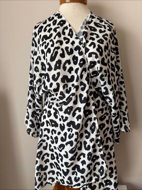 Black and White Leopard Print Wrap cover shirt one size fits most